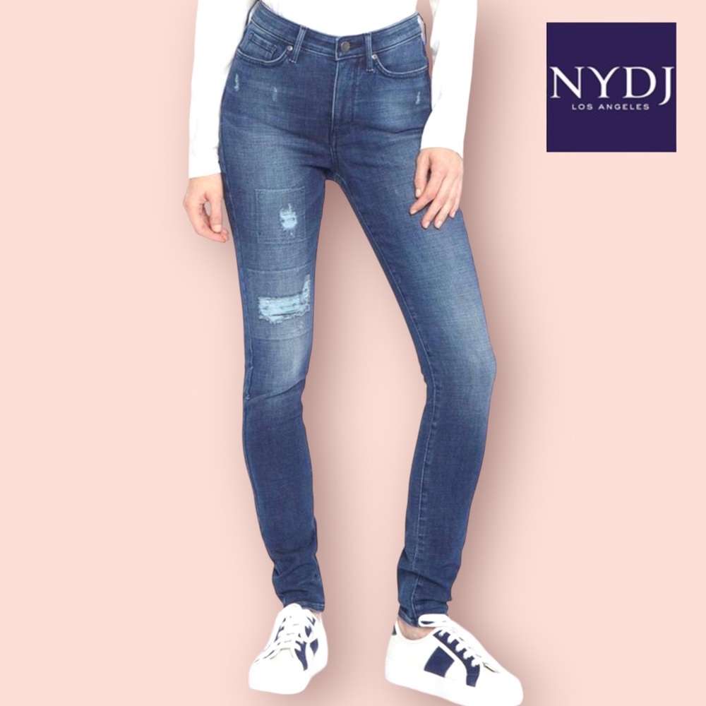 NYDJ Blue Denim Ami Distressed Skinny Jeans Eco-Friendly High Waist Slimming